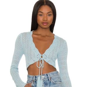 REVOLVE More To Come Briella Crochet Crop Top in Baby Blue